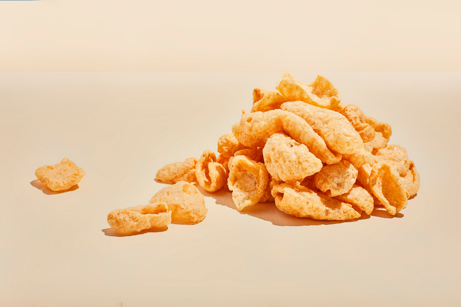 A delicious, crunch stack of fried pork skin waiting to be snacked upon