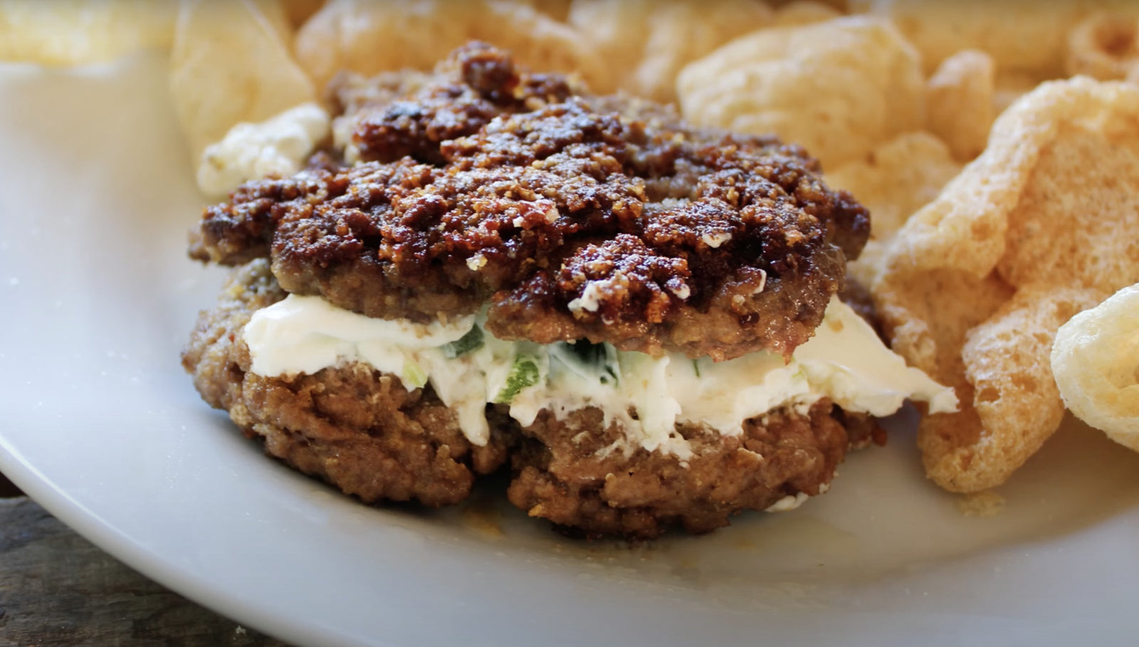 A keto-friendly burger made with pork rinds!