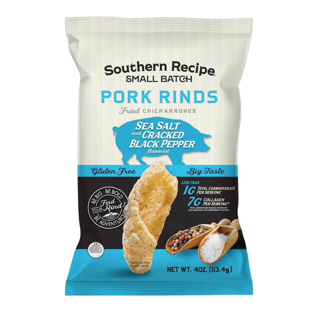 Sea Salt & Cracked Black Pepper Pork Rinds front bag